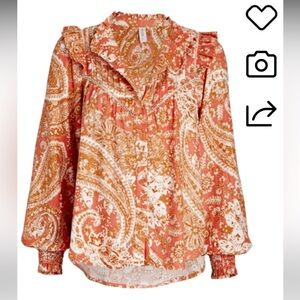Kivari Casablanca ruffled orange printed blouse size 8